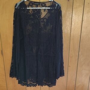 Lace Overlay Navy Blue Top